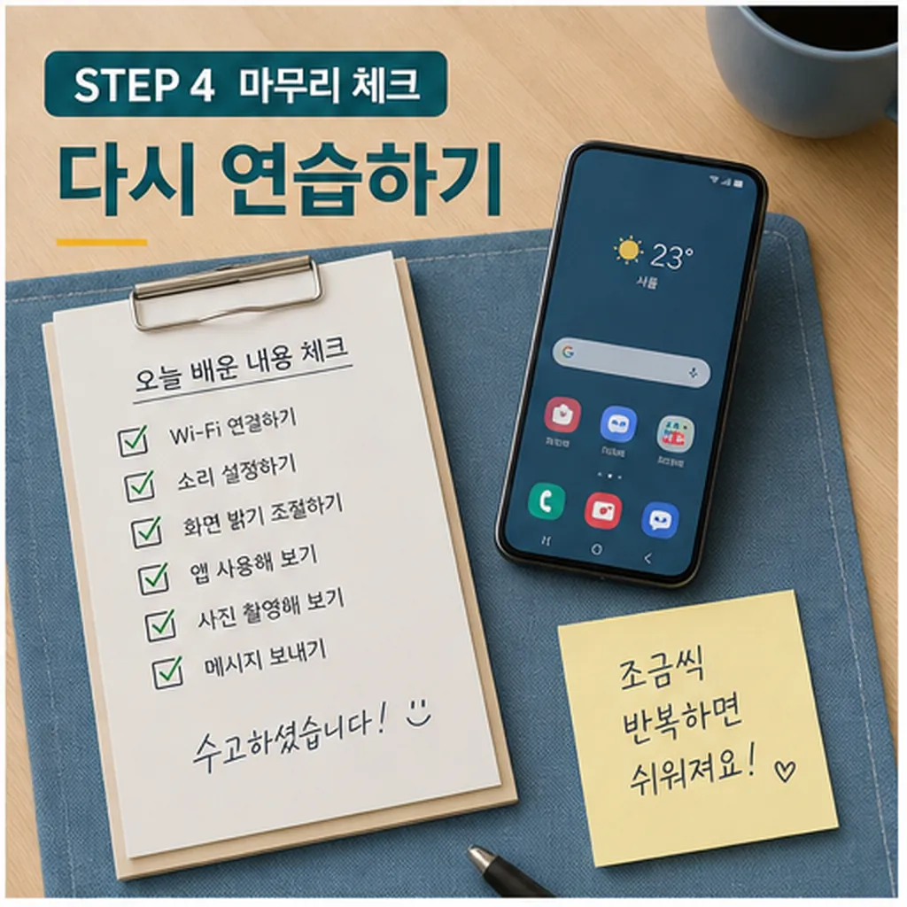 스마트폰 활용 꿀팁! '어디나 5분 클래스'에서 알려드려요 사용법과 활용 팁 본문 이미지 4: STEP 4 마무리 체크