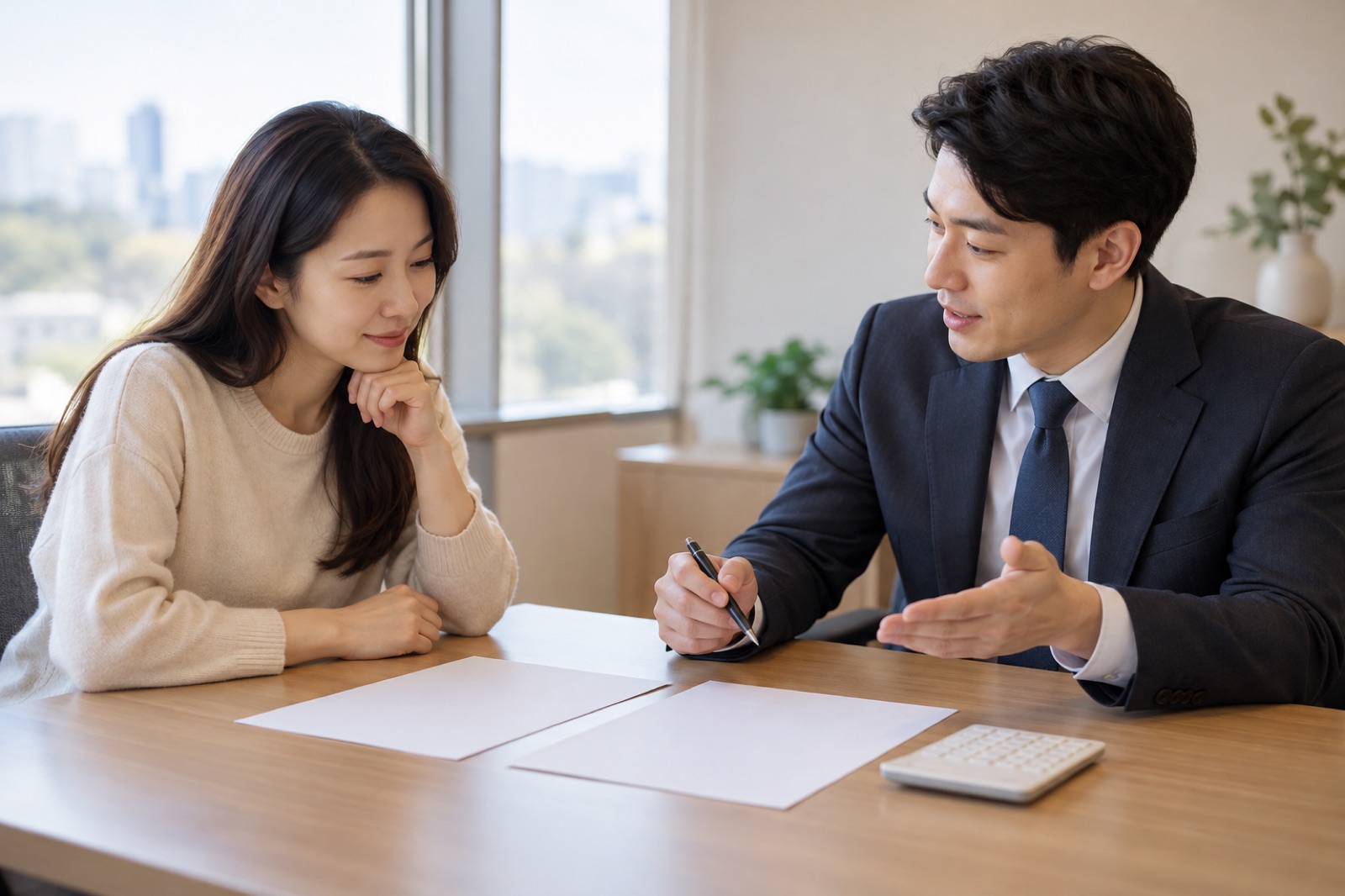 새 대출 조건과 기존 상환 비용을 비교하는 상담 장면