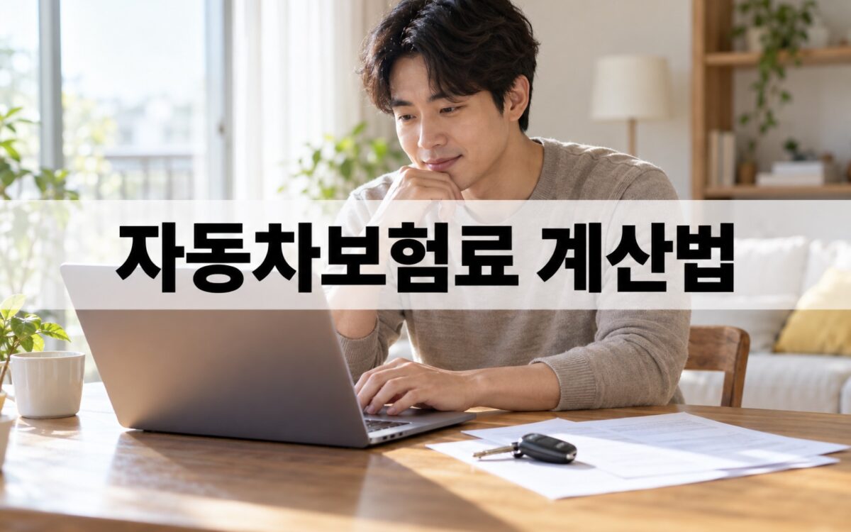 자동차 열쇠와 노트북으로 자동차보험료 견적을 확인하는 운전자
