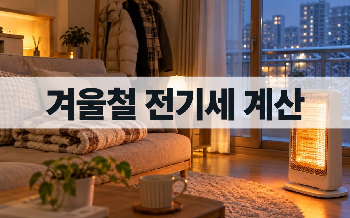 겨울철 거실에서 켜진 전기히터와 따뜻한 실내 모습