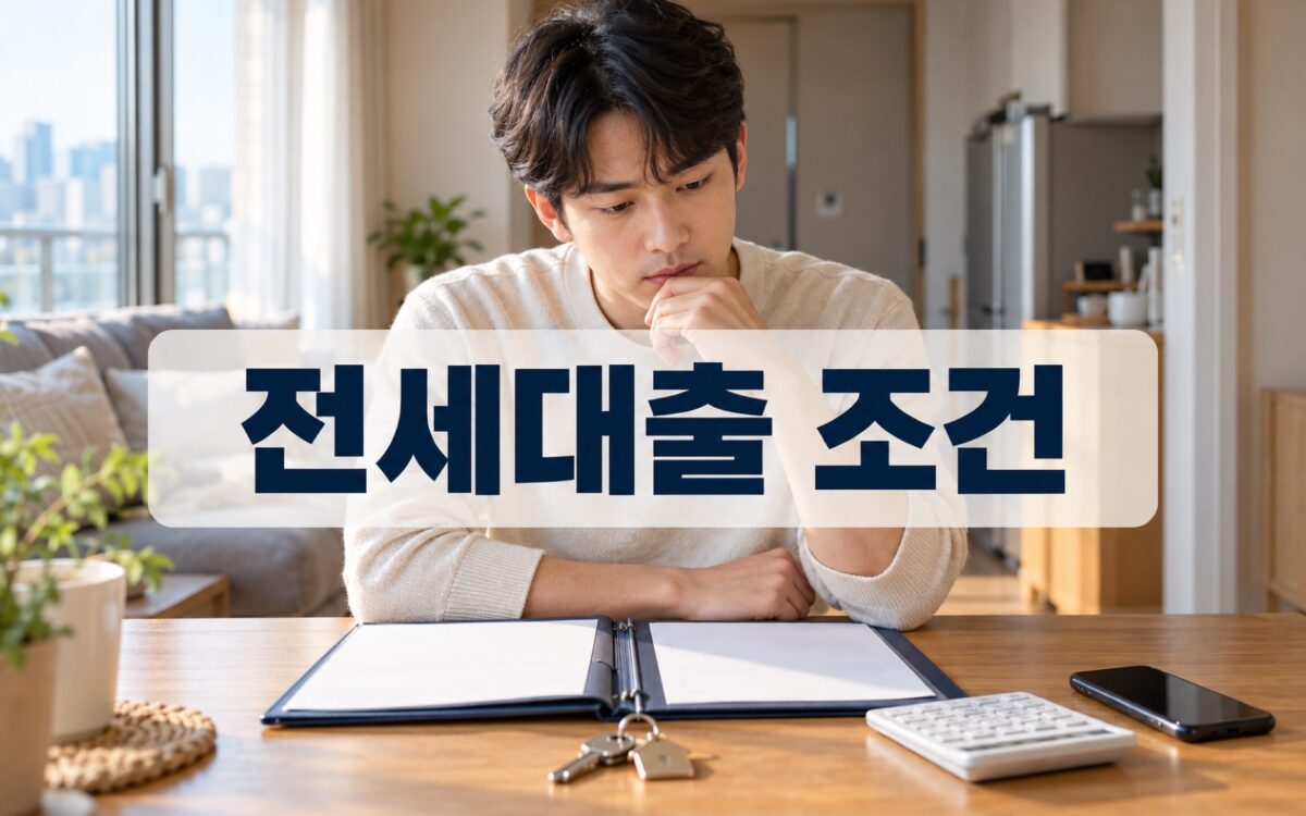 청년전세대출 조건을 살피며 계약 서류와 계산기를 확인하는 청년