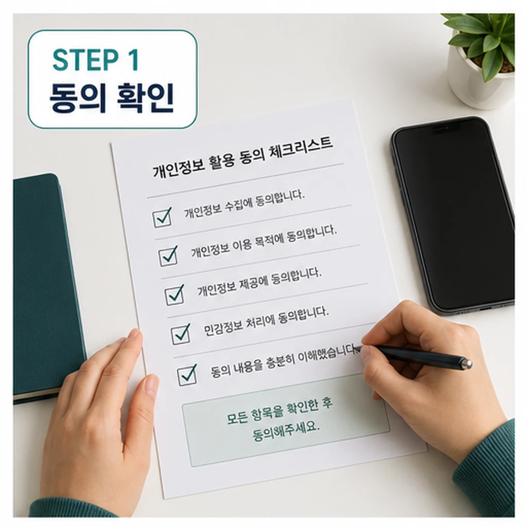 AI 헬스케어 개인정보 동의 확인 단계 이미지